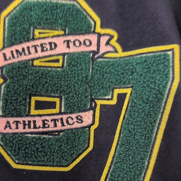 Limited Too Navy and White Letterman Jacket with Green Patch - Picture 7 of 8